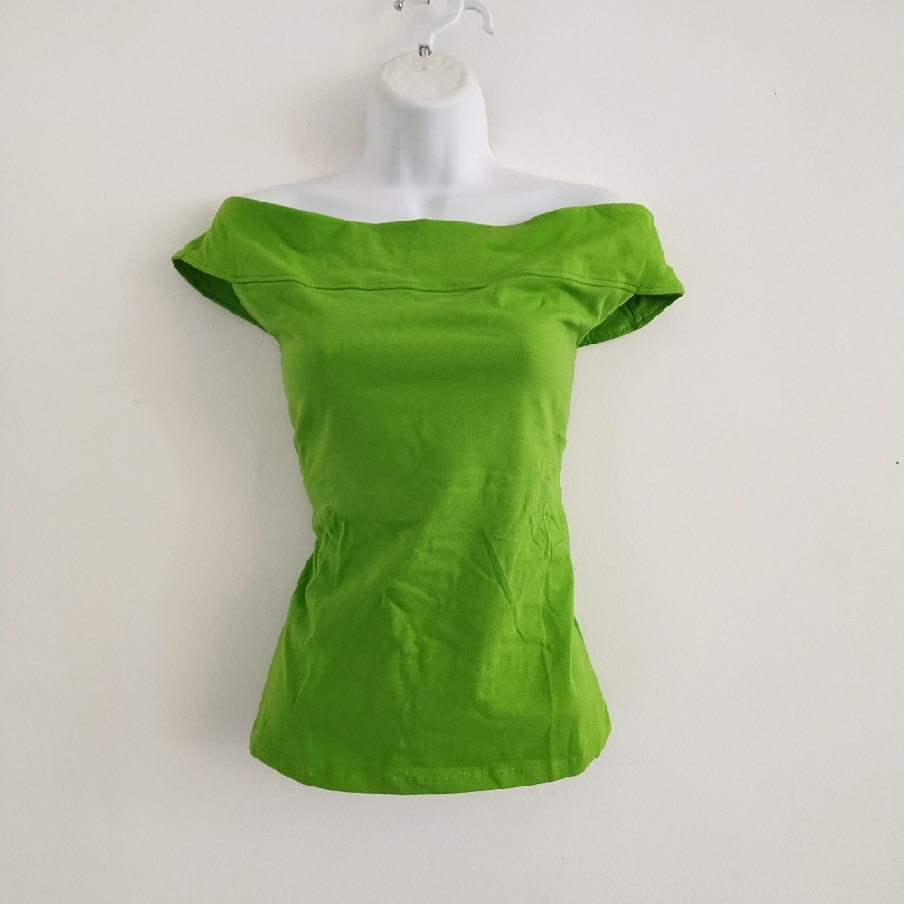 NWT Boston Proper Kelly Green Off Shoulders Cotton Spandex Top XL